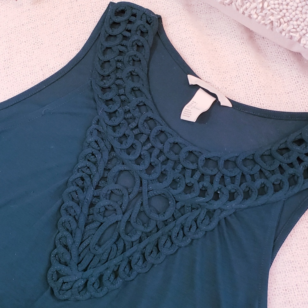 H&M Beautiful Woven Neck Shirt in Teal